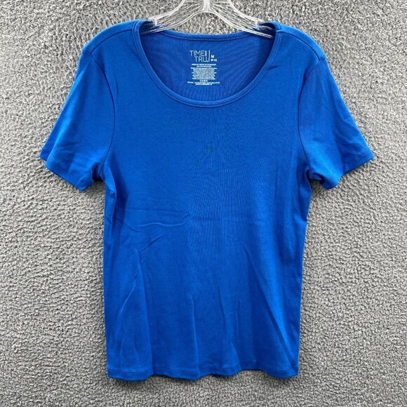 Time and Tru Womens Top Medium‎ 8/10 Blue Pullover Short Sleeve Shirt Lot of 2 - Picture 7 of 11